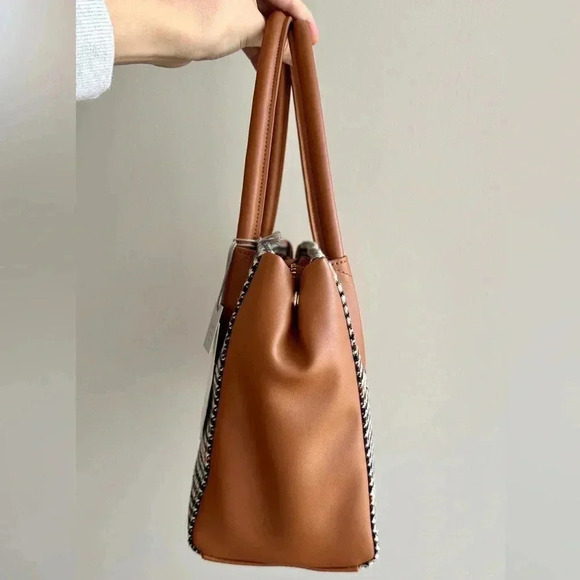 a new day Satchel Handbag,Multicolored/Brown/Green/White Houndstooth Crossbody - Picture 7 of 15